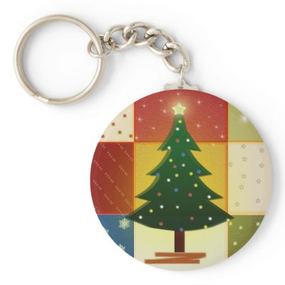 Patchwork Christmas tree keychains