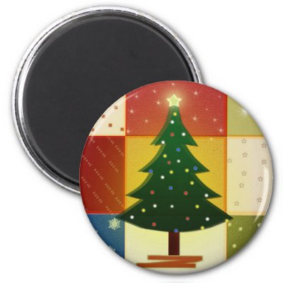 Patchwork Christmas tree magnets