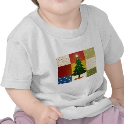 Patchwork Christmas tree t-shirts