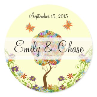 Patchwork Flower Love Tree Wedding Stickers sticker