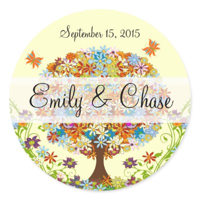 Patchwork Flower Love Tree Wedding Stickers