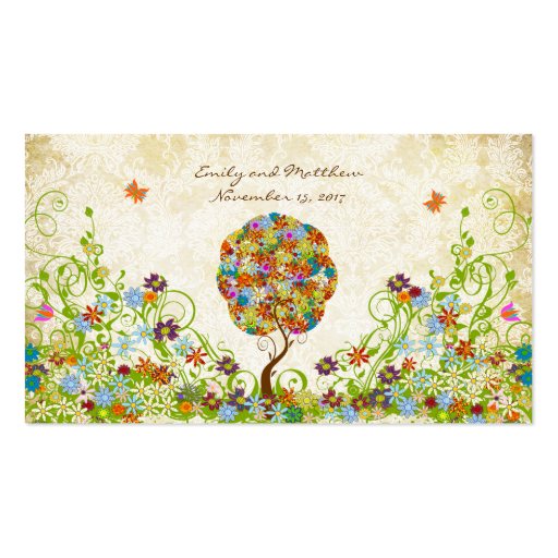 Patchwork Flower Tree Damask Tags Business Card Template