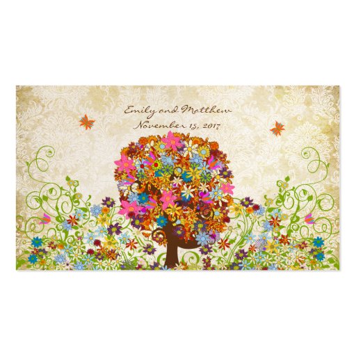 Patchwork Flower Tree Damask Tags Business Card Template