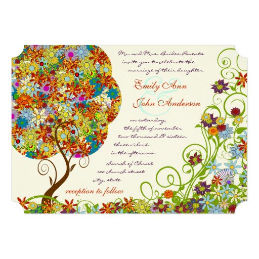 Patchwork Flower Tree Wedding Invitations