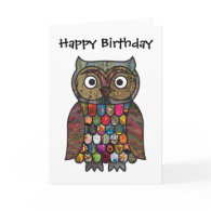 Patchwork Owl Birthday Card