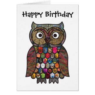 Patchwork Owl Birthday Card