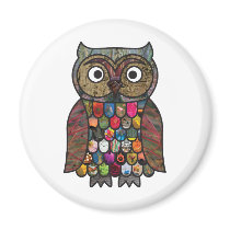 Patchwork Owl Fridge Magnets