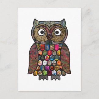 Patchwork Owl zazzle_postcard