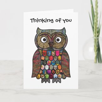 Patchwork Owl Thinking of you Card zazzle_card