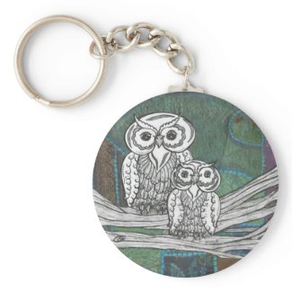 Patchwork Owls key chain keychain