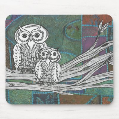 Patchwork Owls Mousepad by kewzoo