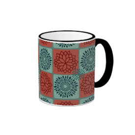 Patchwork Quilt Pattern Red Blue Flower Art Design Coffee Mug