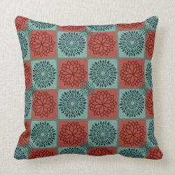 Patchwork Quilt Pattern Red Blue Flower Art Design Pillows