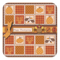 Patchwork Quilted-look Thanksgiving Square Stickers