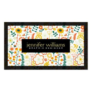 Patel Colorful Retro Flowers Black Accents Double-Sided Standard Business Cards (Pack Of 100)