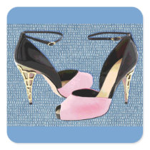 Patent Leather with Sculpted Metal Heel Square Stickers