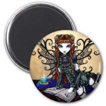myka, jelina, art, faery, patience, reading, spell, book, candle, faerie, fairies, fantasy, characters, Magnet with custom graphic design