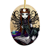 patience, victorian, gothic, goth, fairy, faery, fae, faerie, faeries, fairies, fantasy, art, mika, big, eyed, myka, jelina, Ornament with custom graphic design