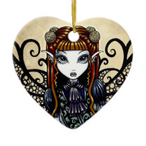 patience, victorian, gothic, goth, fairy, faery, fae, faerie, faeries, fairies, fantasy, art, mika, big, eyed, myka, jelina, Ornament with custom graphic design