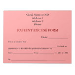 Patient Excuse Form Notepad (Pink)