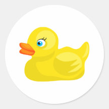 Pato de goma amarillo etiqueta