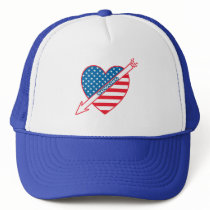 Patriot Bowling Heart Trucker Hats