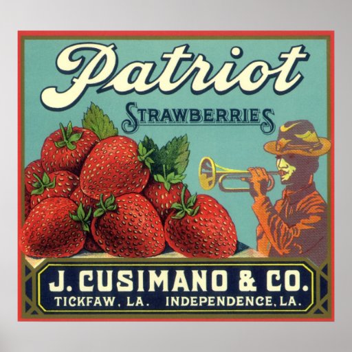 Patriot Strawberries Vintage Fruit Crate Label Art Poster