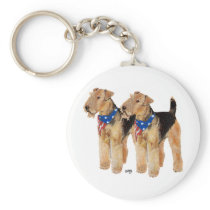 Patriotic Airedale, Lakeland, Welsh Terrier Keychain
