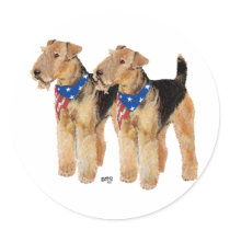 Patriotic Airedale, Lakeland, Welsh Terrier stickers