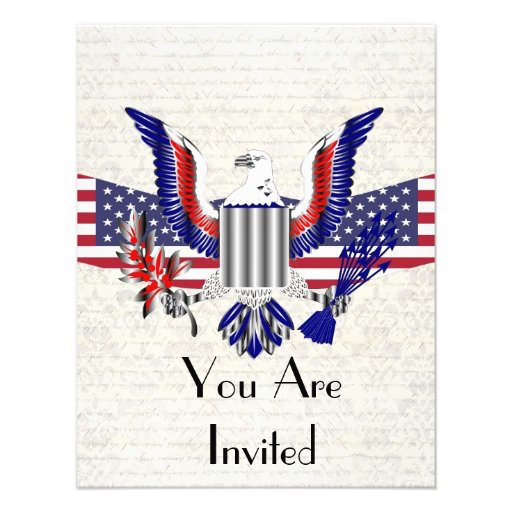 Patriotic American eagle & flag Personalized Invites (front side)
