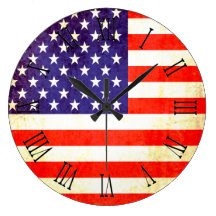 Patriotic American flag roman numerals wall clock