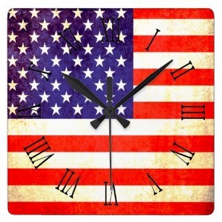 Patriotic American flag roman numerals wall clock