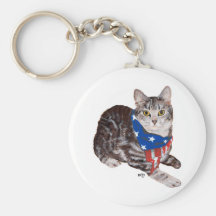Patriotic American Shorthair Tabby Cat Keychain