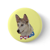 Patriotic Ausky Dog Pinback Button