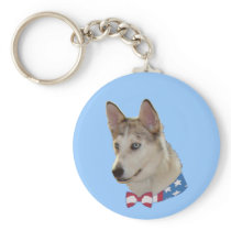 Patriotic Ausky Dog Keychain