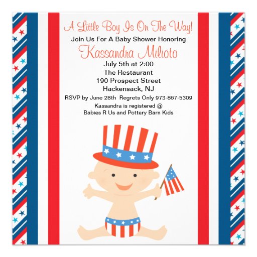 Patriotic Baby Waving Flag Baby Shower Invitation
