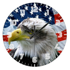 Patriotic Bald Eagle American Flag Clock