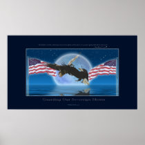 PATRIOTIC BALD EAGLES, US FLAGS & prose Art Print
