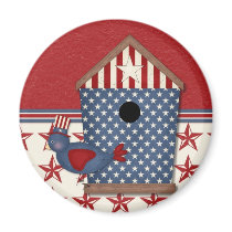 Patriotic Birdhouse on Red Stars Refrigerator Magnet