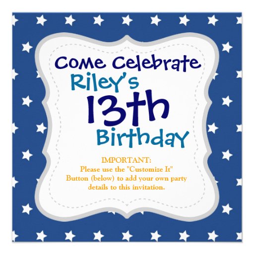 Patriotic Blue and White Stars Freedom Invitations (front side)