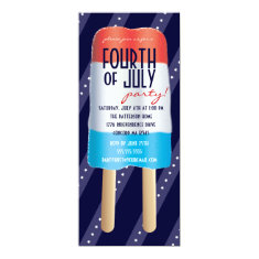   Patriotic Bombpop Red White Blue 4th of July Party 4x9.25 Paper Invitation Card