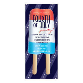Patriotic Bombpop Red White Blue 4th of July Party 4x9.25 Paper Invitation Card