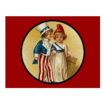 Patriotic_Boy and Girl_Postcard