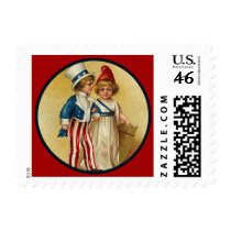 Patriotic Boy and Girl Small Postage