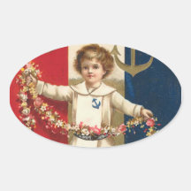 Patriotic Boy Oval Sticker