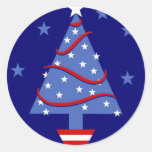 Patriotic Christmas Tree Round Sticker