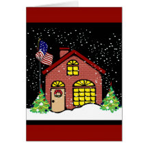 Patriotic Cottage Christmas Greeting Card