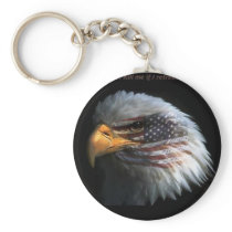 Patriotic Eagle with flag background Keychain