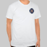 Patriotic Firefighter Maltese t-shirts can be personalized online and feature fire dept logos with USA flag colors