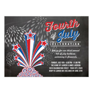 Patriotic Fireworks 4th of July BBQ Party Invite